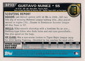 2010 Bowman - Prospects #BP33 Gustavo Nunez Back