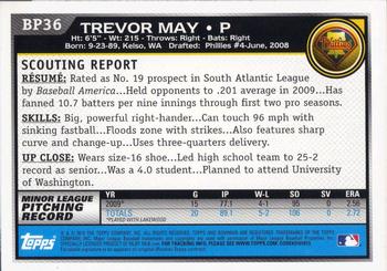 2010 Bowman - Prospects #BP36 Trevor May Back