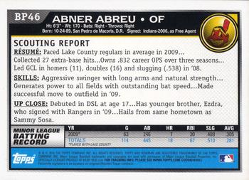 2010 Bowman - Prospects #BP46 Abner Abreu Back