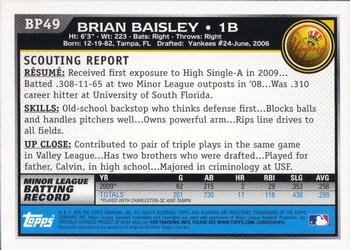 2010 Bowman - Prospects #BP49 Brian Baisley Back