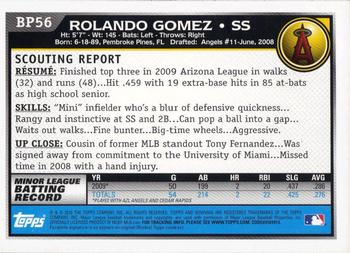2010 Bowman - Prospects #BP56 Rolando Gomez Back