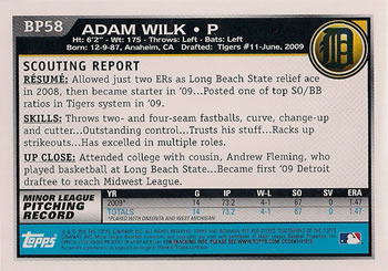 2010 Bowman - Prospects #BP58 Adam Wilk Back