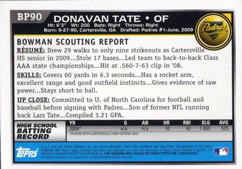 2010 Bowman - Prospects #BP90 Donavan Tate Back
