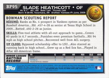 2010 Bowman - Prospects #BP95 Slade Heathcott Back