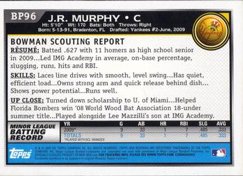 2010 Bowman - Prospects #BP96 J.R. Murphy Back
