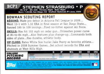 2010 Bowman - Chrome Prospects #BCP1 Stephen Strasburg Back
