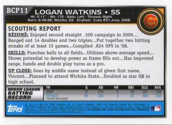 2010 Bowman - Chrome Prospects #BCP11 Logan Watkins Back