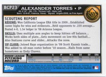 2010 Bowman - Chrome Prospects #BCP23 Alexander Torres Back