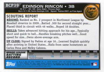 2010 Bowman - Chrome Prospects #BCP39 Edinson Rincon Back