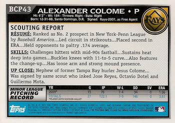 2010 Bowman - Chrome Prospects #BCP43 Alexander Colome Back