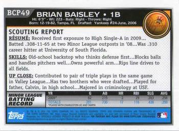 2010 Bowman - Chrome Prospects #BCP49 Brian Baisley Back