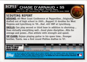 2010 Bowman - Chrome Prospects #BCP51 Chase D'Arnaud Back