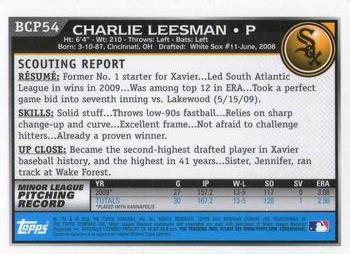 2010 Bowman - Chrome Prospects #BCP54 Charlie Leesman Back