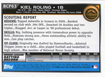 2010 Bowman - Chrome Prospects #BCP63 Kiel Roling Back