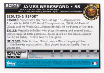 2010 Bowman - Chrome Prospects #BCP76 James Beresford Back