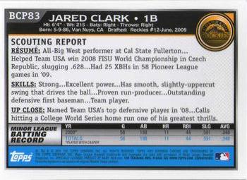2010 Bowman - Chrome Prospects #BCP83 Jared Clark Back