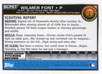 2010 Bowman - Chrome Prospects #BCP87 Wilmer Font Back