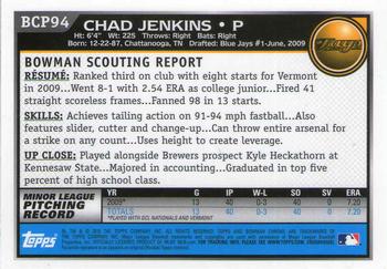 2010 Bowman - Chrome Prospects #BCP94 Chad Jenkins Back