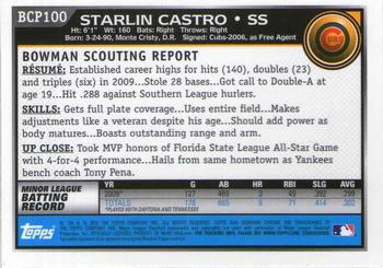 2010 Bowman - Chrome Prospects #BCP100 Starlin Castro Back