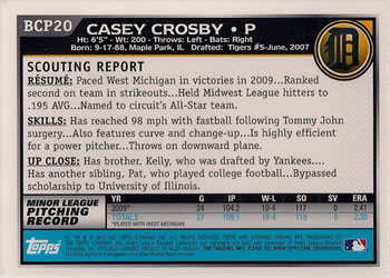 2010 Bowman - Chrome Prospects #BCP20 Casey Crosby Back