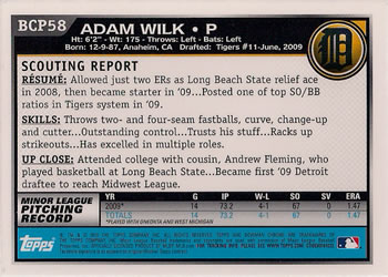 2010 Bowman - Chrome Prospects #BCP58 Adam Wilk Back