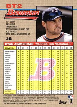 2010 Bowman - 1992 Throwbacks #BT2 Ryan Zimmerman Back