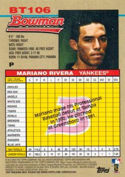 2010 Bowman - 1992 Throwbacks #BT106 Mariano Rivera Back