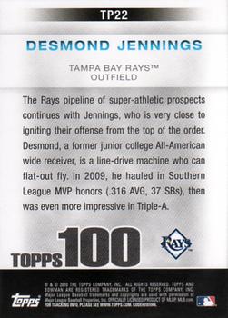 2010 Bowman - Topps 100 Prospects #TP22 Desmond Jennings Back
