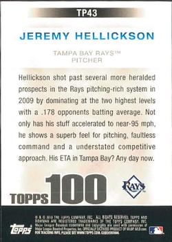 2010 Bowman - Topps 100 Prospects #TP43 Jeremy Hellickson Back