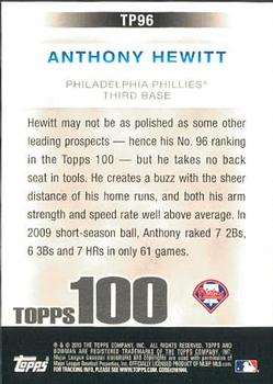 2010 Bowman - Topps 100 Prospects #TP96 Anthony Hewitt Back