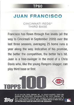 2010 Bowman - Topps 100 Prospects #TP60 Juan Francisco Back