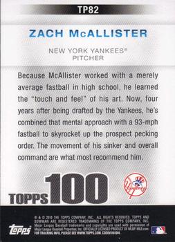 2010 Bowman - Topps 100 Prospects #TP82 Zach McAllister Back