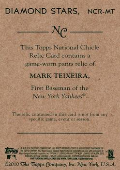 2010 Topps National Chicle - Relics #NCR-MT Mark Teixeira Back