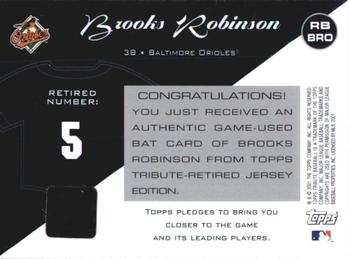 2001 Topps Tribute - Game Bat Relics #RBBRO Brooks Robinson Back