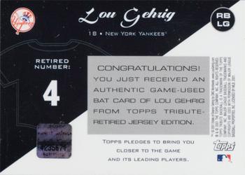 2001 Topps Tribute - Game Bat Relics Stencils #RB-LG Lou Gehrig Back