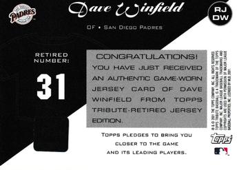 2001 Topps Tribute - Game Worn Relics #RJ-DW Dave Winfield Back