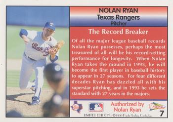 1993 Pacific Nolan Ryan Limited Edition #7 Nolan Ryan Back