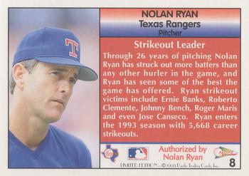 1993 Pacific Nolan Ryan Limited Edition #8 Nolan Ryan Back