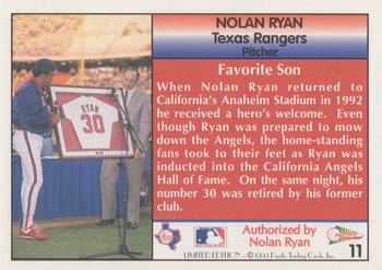 1993 Pacific Nolan Ryan Limited Edition #11 Nolan Ryan Back
