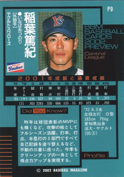 2002 BBM Preview #P9 Atsunori Inaba Back