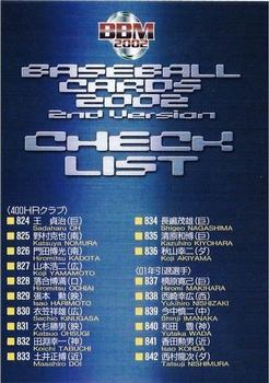 2002 BBM #867 Checklist Front