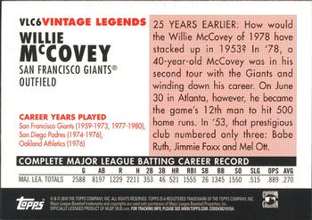 2010 Topps - Vintage Legends Collection #VLC6 Willie McCovey Back