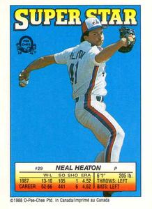 1988 O-Pee-Chee Stickers - Super Star Backs #29 Neal Heaton Front