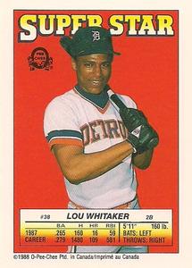 1988 O-Pee-Chee Stickers - Super Star Backs #38 Lou Whitaker Front