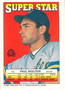 1988 O-Pee-Chee Stickers - Super Star Backs #42 Paul Molitor Front