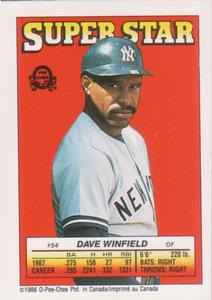 1988 O-Pee-Chee Stickers - Super Star Backs #54 Dave Winfield Front