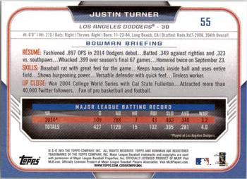 2015 Bowman #55 Justin Turner Back