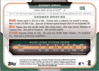 2015 Bowman #106 Sonny Gray Back