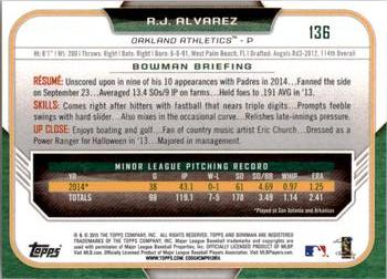 2015 Bowman #136 R.J. Alvarez Back