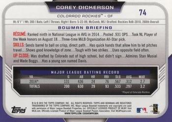 2015 Bowman #74 Corey Dickerson Back